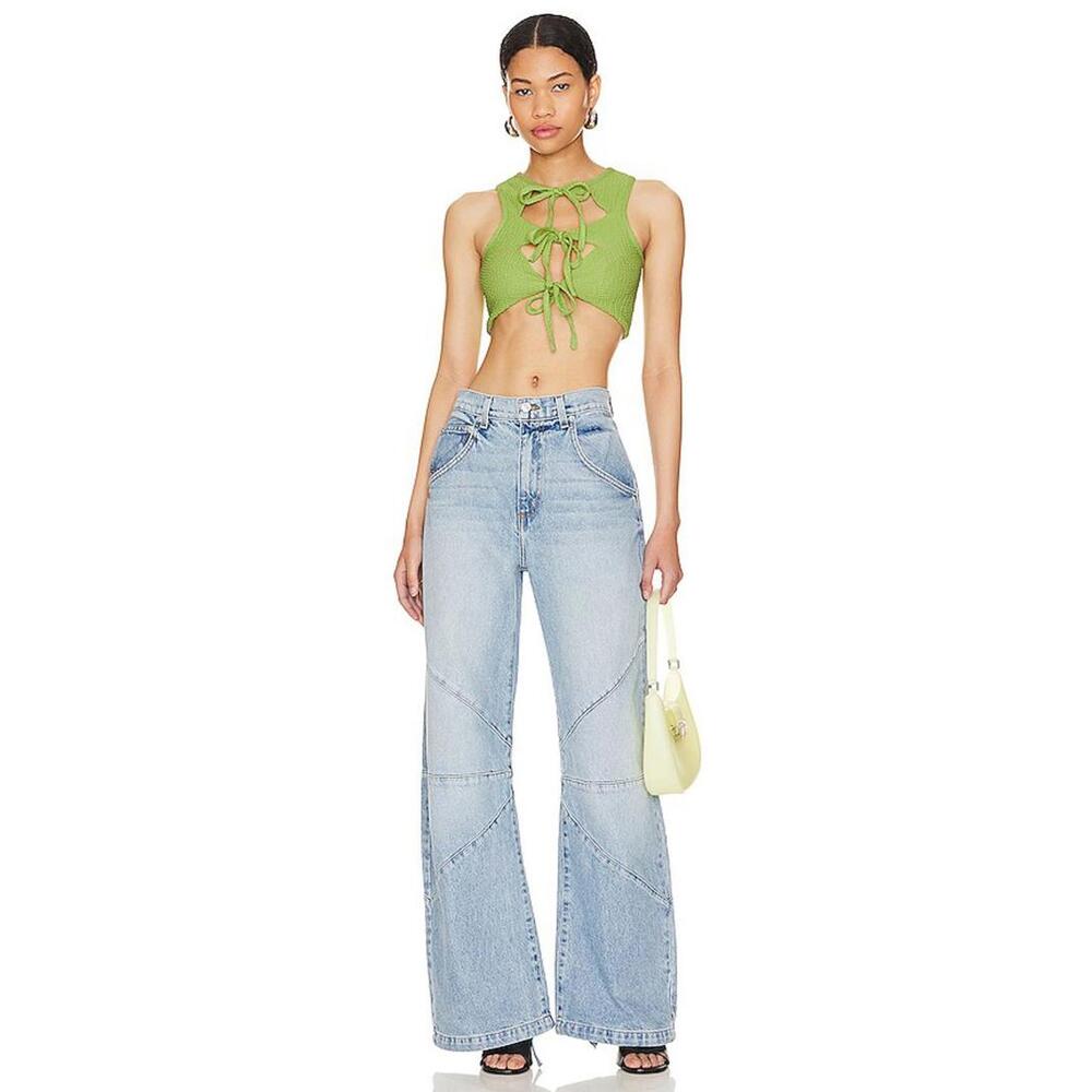 Superdown Revolve Amira Lime Green Tie Front Textured Cut Out Crop Top Size M